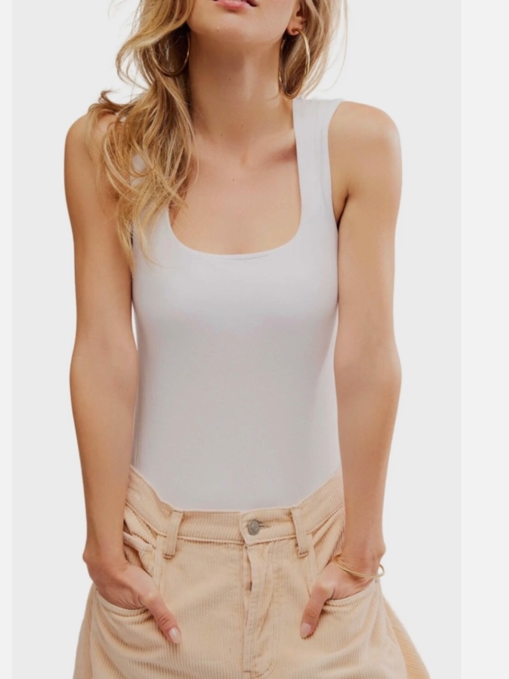 Free People Luna Tencel Square-Neck Built-in Bra Bodysuit White Extra Small